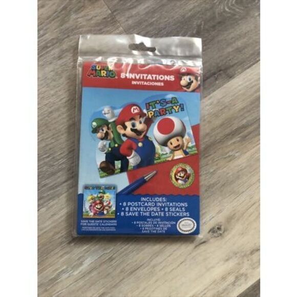 Super Mario Brothers 8 Invitations Count Birthday Party Invitations Kit. - Picture 2 of 6